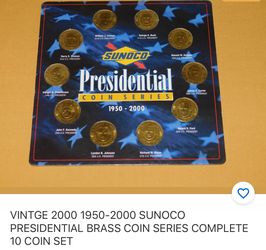 Vintage Brass - 2000yr. (1950-2000) - Sunoco Presidential Brass Coin Series Complete 10 Coin Set.