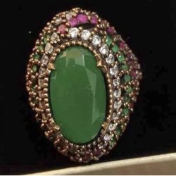 silver green statement ring 