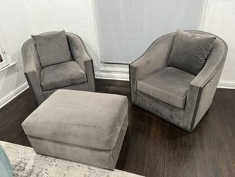 Restoration Hardware RH  DIXON SWIVEL CHAIR dual set Grey Velvet Rotating Swivel 360 Degrees Love Seat Couch Chair With Pillow And Leg Rest 