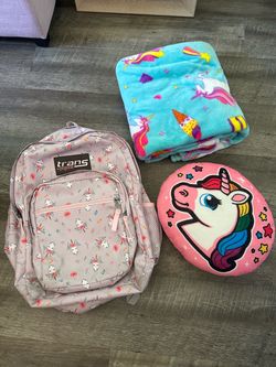 Kids Unicorn Bundle Backpack Blanket Pillow