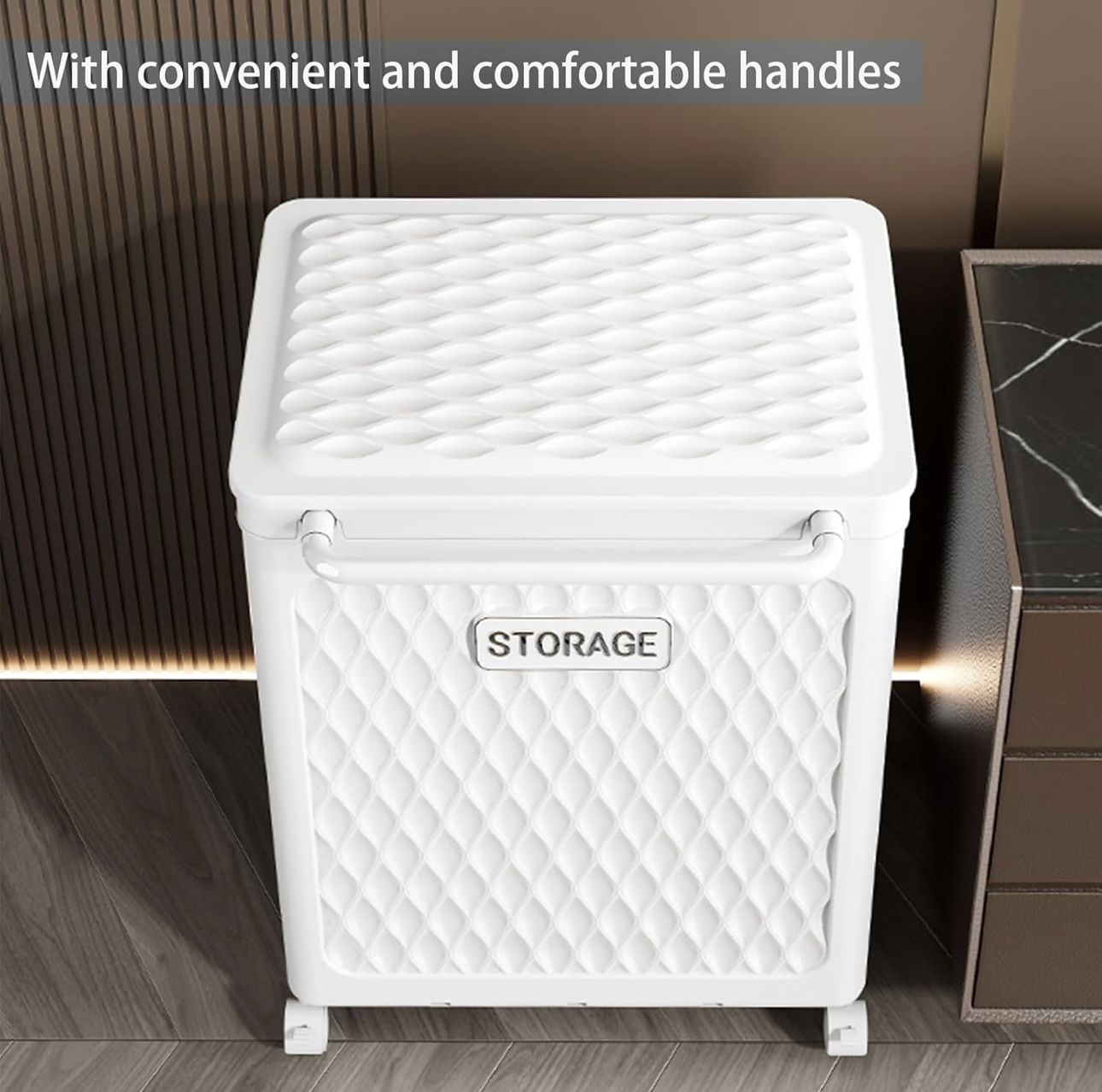 105 QT Laundry Hamper with Wheels and Lid, White 