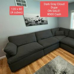 Cloud Dupe Modular Sectional Couch Sofa Dark Gray