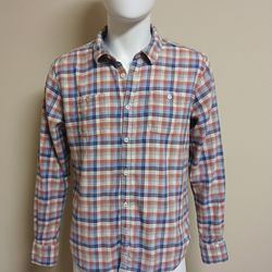 Flag & Anthem Men's L Plaid Flannel Shirt Red Blue Cotton Casual Button Down