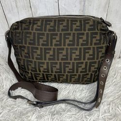 FENDI Zucca Shoulder Bag Canvas Brown 