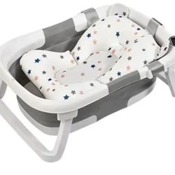 Baby Bathtub,Baby Bath Tub with Soft Cushion & Thermometer,Baby Bathtub Newborn to Toddler 0-36 Months,Portable Travel Baby Tub (Gray)