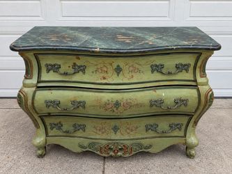 French/Louis XV–style hand-painted bombe chest