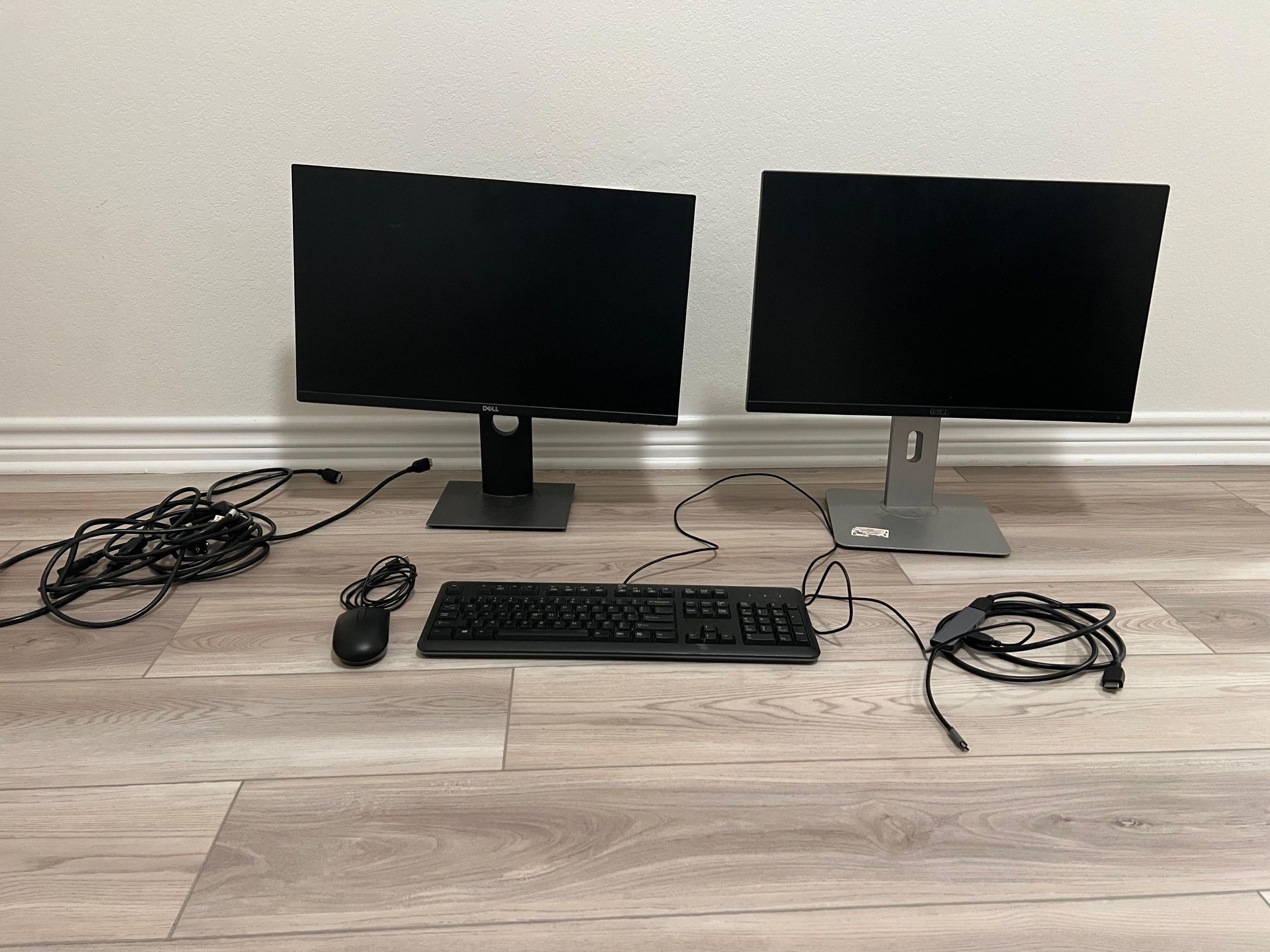 Dual HP Monitors Setup With Keyboard And Mouse And Connectors