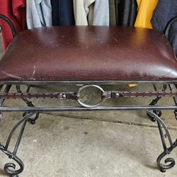 Antique Leather & Iron Stool