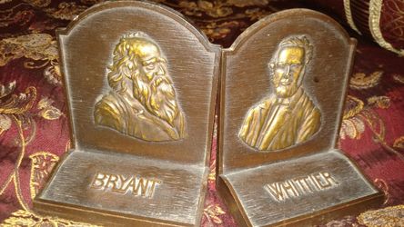 Pair of Antique Bookends poets Whittier Bryant bronze