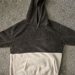 Pegeno Sherpa Hoodie Brown Cream Color Block Large