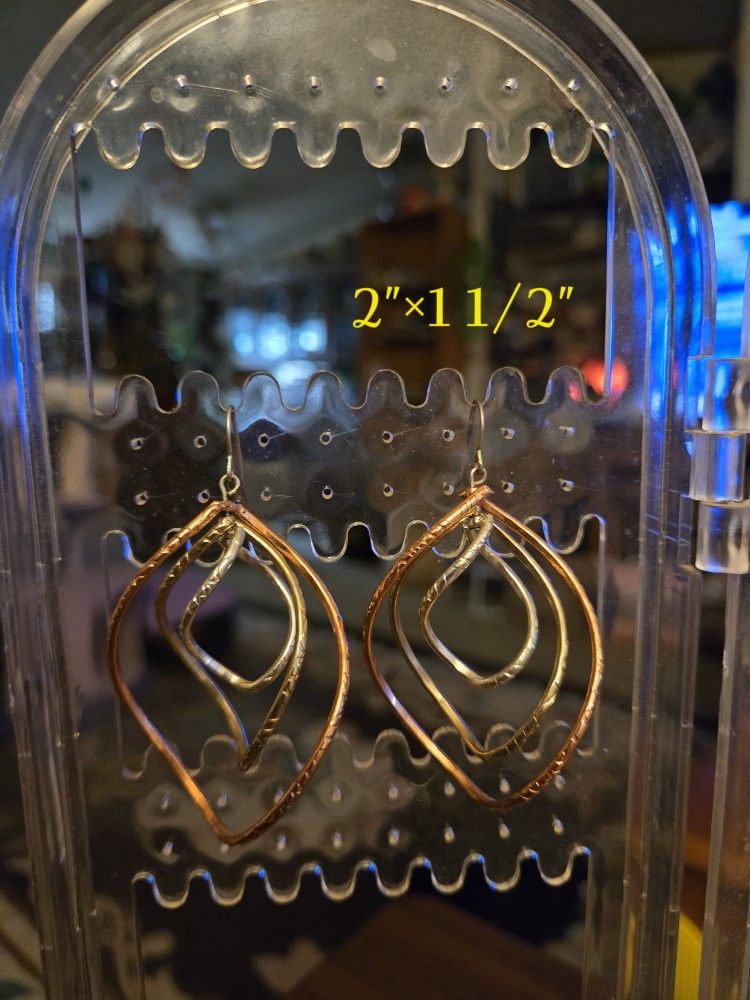 Coper, Gold and Silver Twisted Earrings