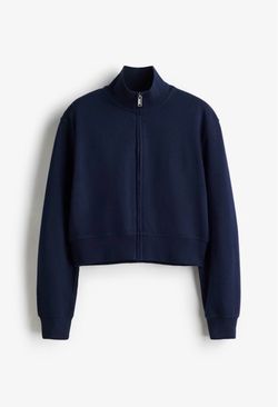 Navy Blue Cropped Full-Zip Sweatshirt