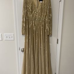 Beautiful For Mac Duggal Long Sleeve Sequin Bead Stripe Gown