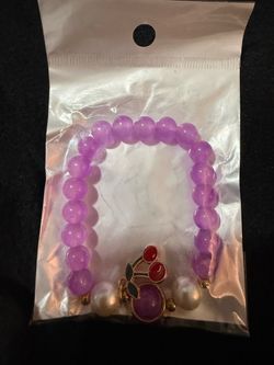 Purple Beaded Bracelet with Cherry Charm