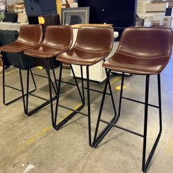 30" Bar Height Stools Set of 4,Faux Leather Bar Stools with Back brown $150