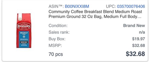70 Bags Community Coffee Breakfast Blend 32 oz – Brand New Bulk Lot Best before 2026 5 boxes