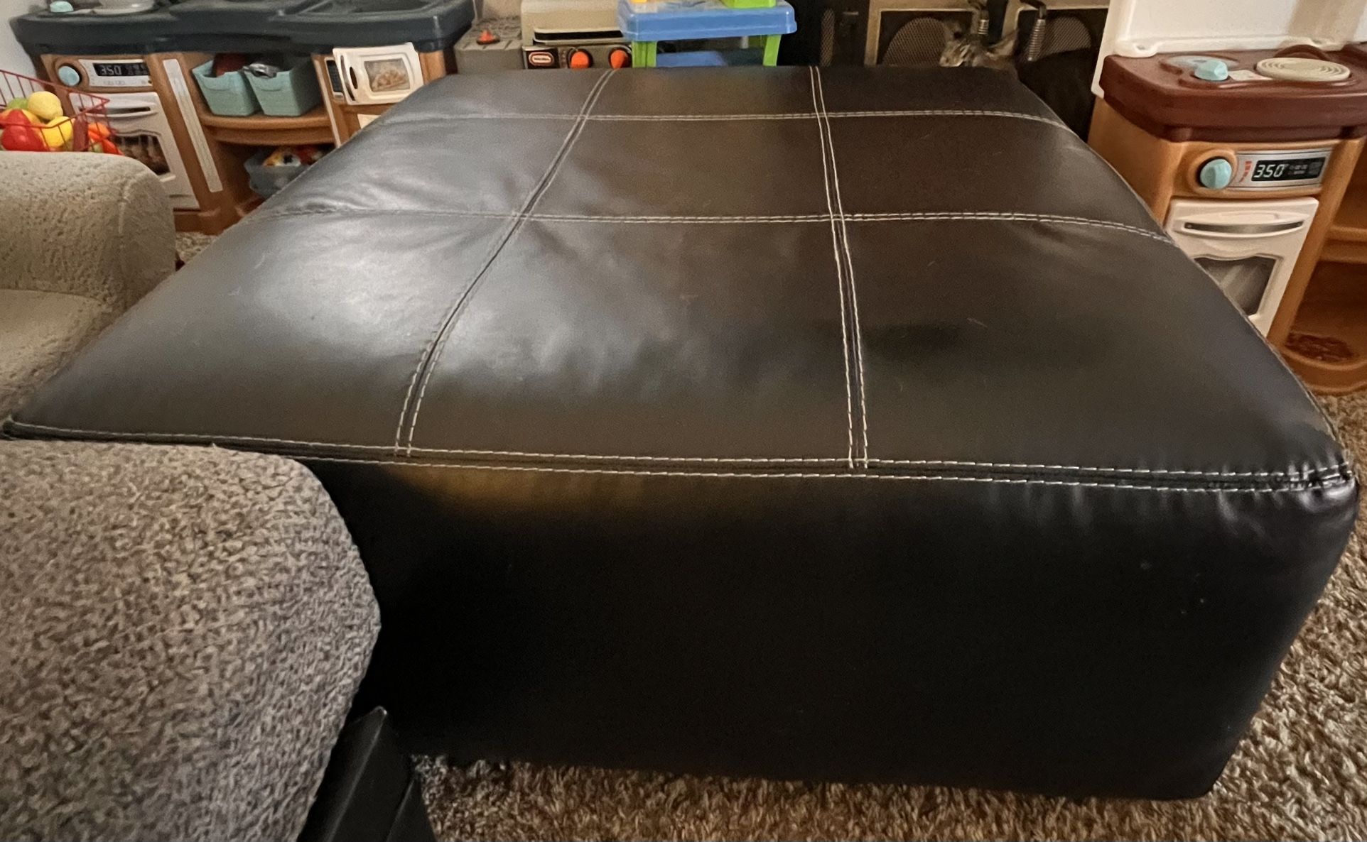 Leather Ottoman White Stitching 