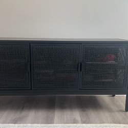Black Rattan TV Console 