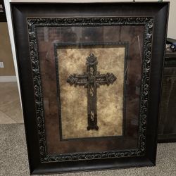 Framed Wood Cross Picture 