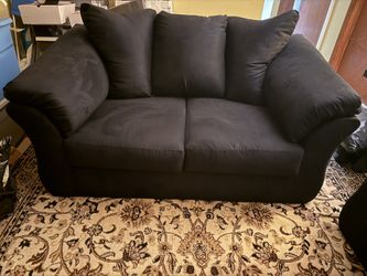 Black Plush Comfortable 2 Seater Love Seat