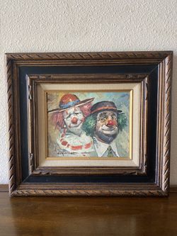 Vintage Original Oil Clown painting By William Moninet