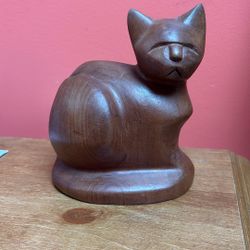 Novice hand carved sugar wood Cat Sculpture