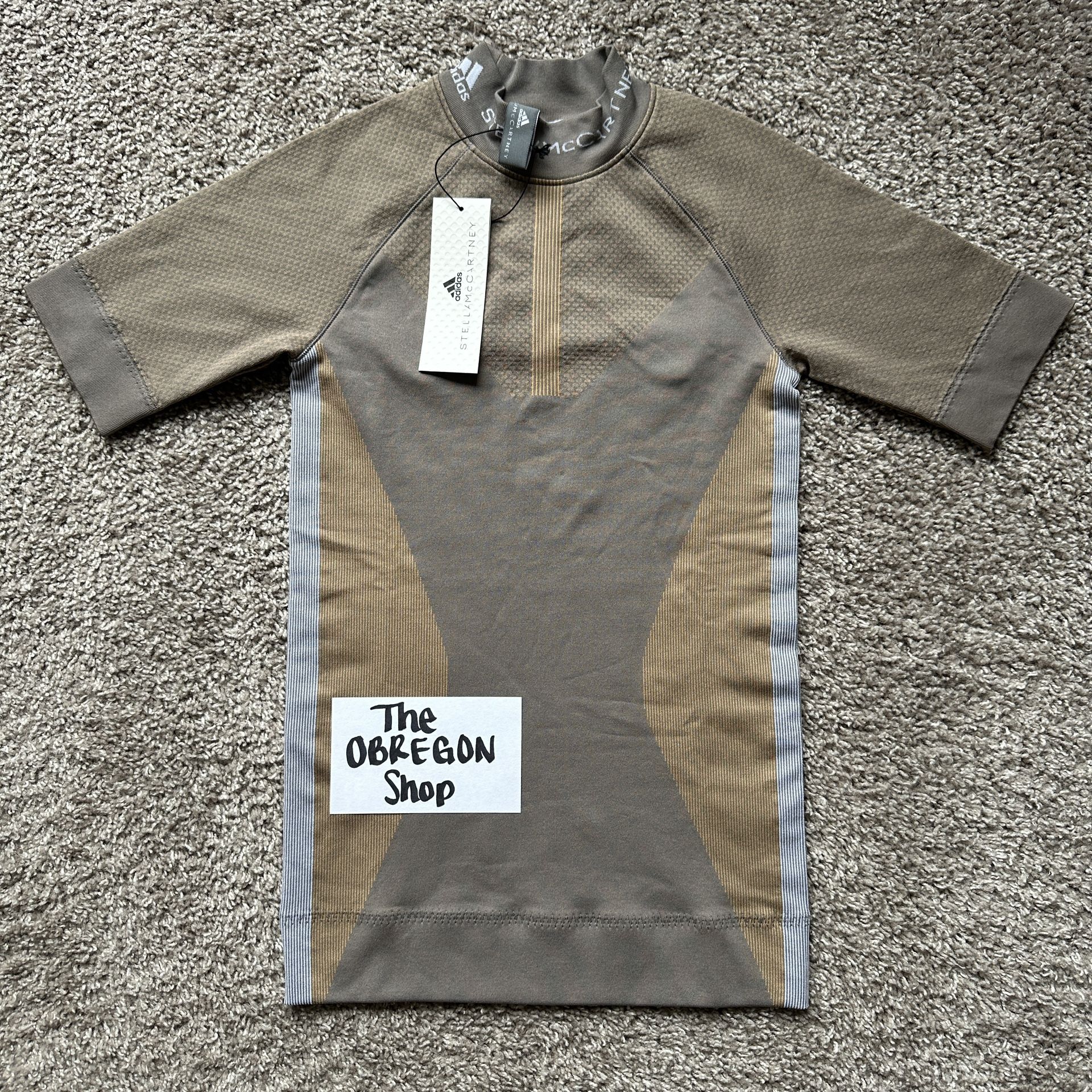 ADIDAS STELLA MCCARTNEY RUNNING KNIT TEE SHIRT WOMENS SIZE SMALL TAN CREAM BROWN NEW