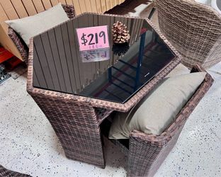 New - 4-Piece Outdoor Wicker Patio Dining Set – Space Saving – Glass Top Table