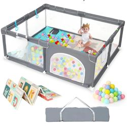 Brand New 50x50x27 Large Baby Playpen With Safety Mat, Balls, Anti Collision Foam Toddler Playyard Portable Activity Center Great 4 Whelping Box