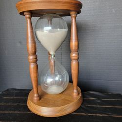 Vintage Tempus Fugit Wood & Glass Working Sand Hourglass Timer 9.5”  Tall