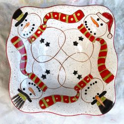 Very Merry Snowman Grasslands Road Christmas Tabletop Ceramic Bowl Serving Dish