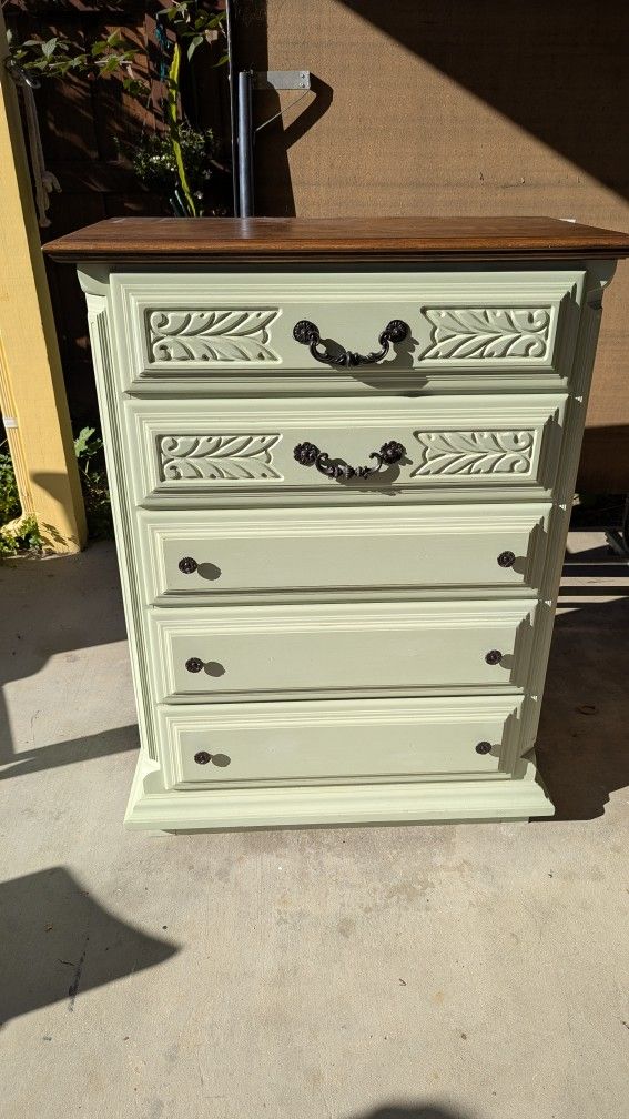 Gorgeous Refinished Vintage Sage Green Solid Wood Dresser
