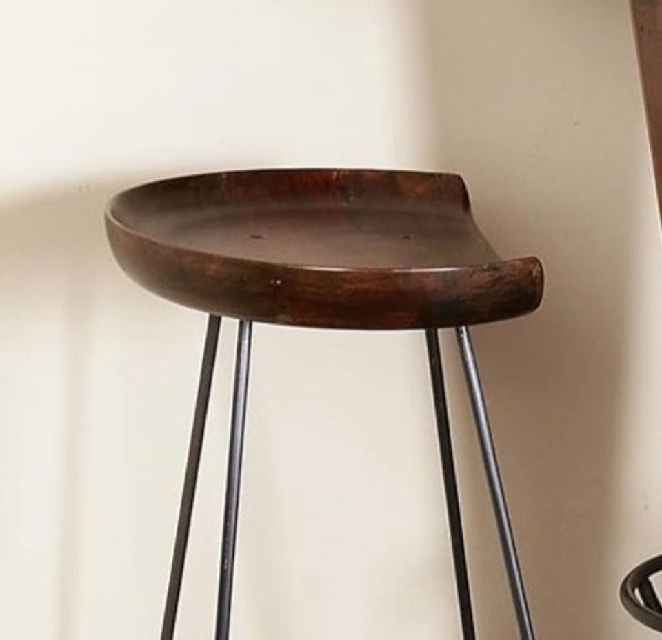 New - Set of 4 - Deco 79 Metal Bar Stool with Wood Seat, 17" x 14" x 32", Brown