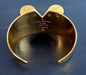 Louis Vuitton Goldtone Metal Essential V Cuff Bracelet - Yoogi's