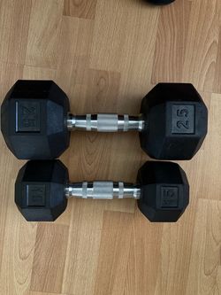 Rubber coated hex dumbbells