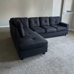 🔥 Brand New Black/Grey Fabric L Shape Sectional Sofa With Chaise • Pay After Delivery 🚚