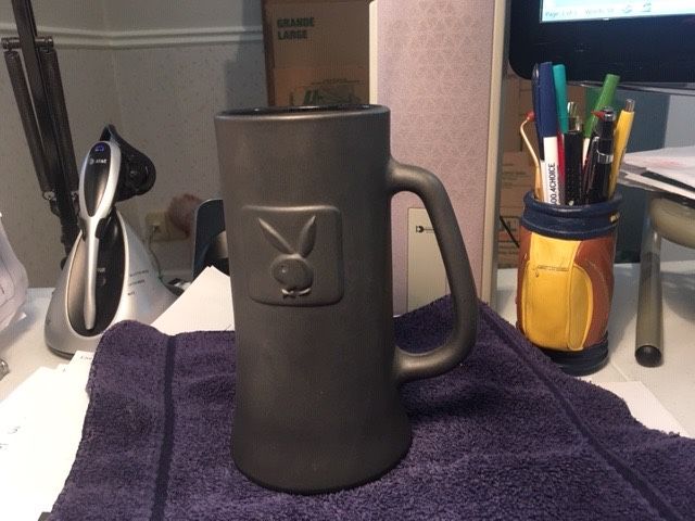 Vintage Playboy Bunny Logo Stein/Tankard - Frosted Grey Black Glass