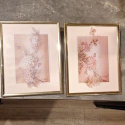 Pair of J. Cheng Floral Prints in Gold Frames – Vintage & Modern Appeal