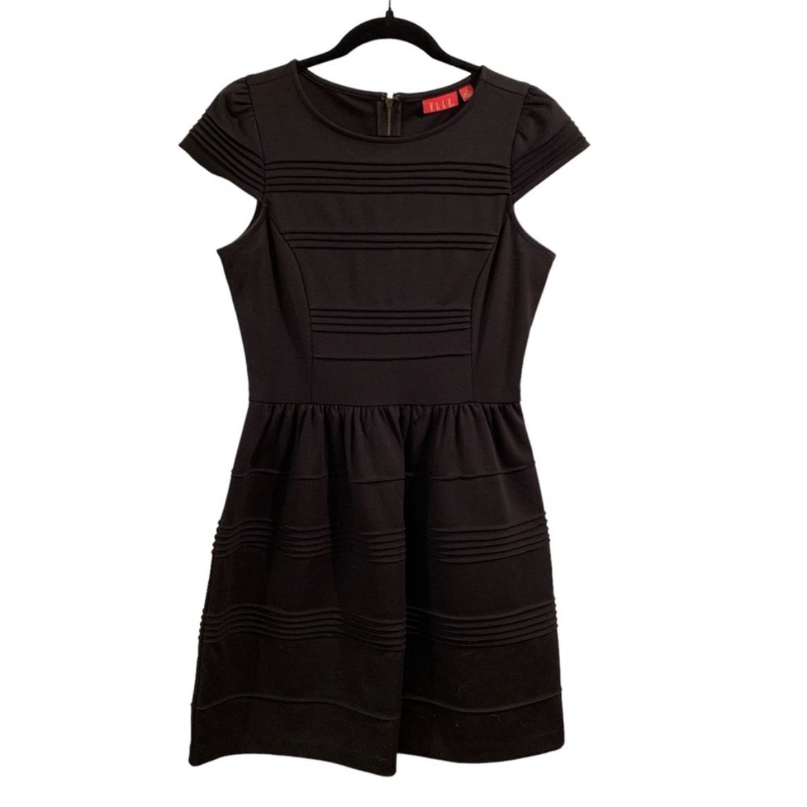 Fit & Flare Knit Cap Sleeve Pleated Dress