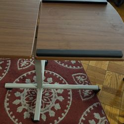 Adjustable Overbed Laptop Table Wood Top Metal Base
