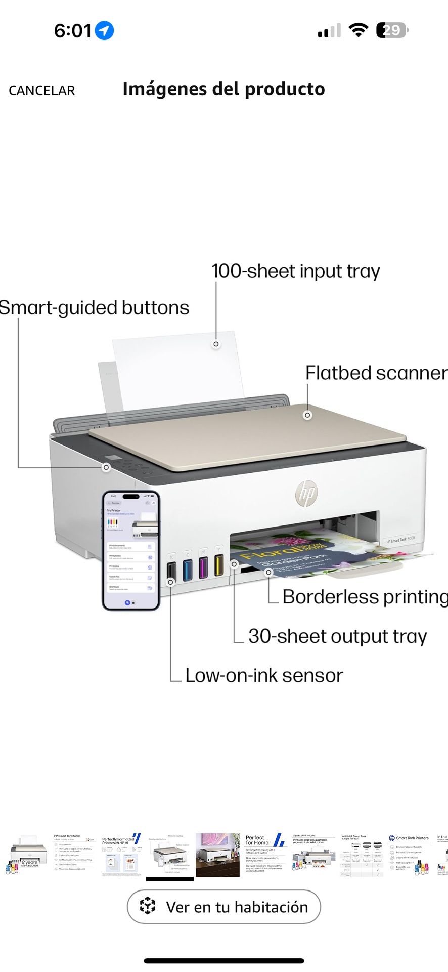 HP Smart Tank 5000 Impresora inalámbrica todo en uno con hasta 2 años de tinta incluida, impresión móvil, escaneo, copia 1 K+ comprados el mes pasado