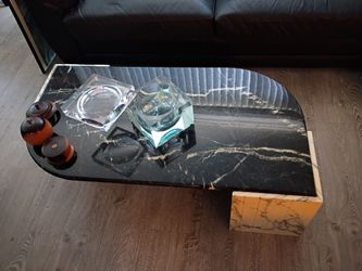 Black Marble Coffee Table with White Veining