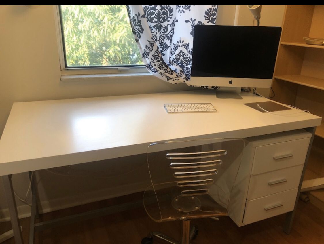 Monarch specialties hollow-core/silver metal office desk (white) chair included.