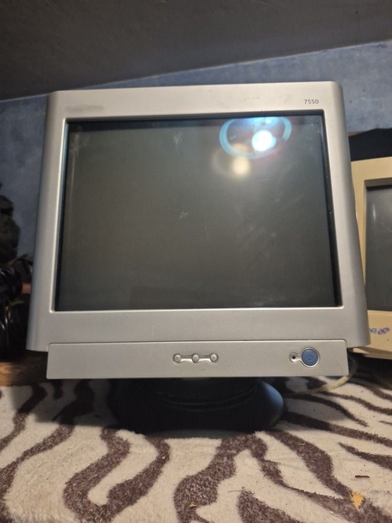 Silver And Black Flat Screen CRT Monitor