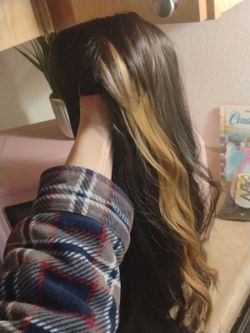 Brown with highlights 26 LONG NO SHED synthetic cap wig NEW