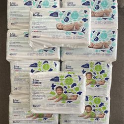 10 Packs of Diapers (Size 1 & 2)