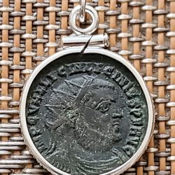 Authentic Genuine Ancient Bronze Roman Imperial Coin of The Emperor Licinius 925 Solid Sterling Silver Pendant 