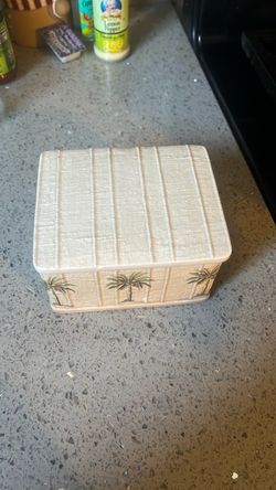 Ceramic Recipe Box with Palm Tree Design
