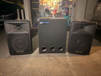 PA Speaker Bundle – Pair of American Audio 15" 2-Way + Atlas Sound 15" Sub + Auralex Isolation Platform