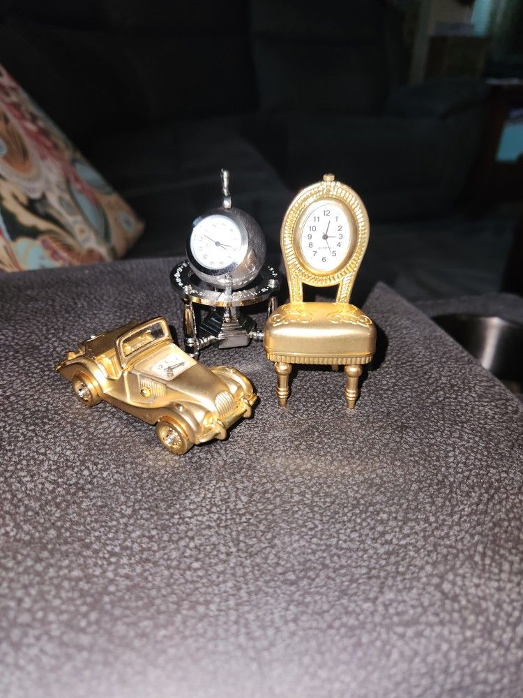 Collectible Miniature Royale Royce Car, Quartz Clock, Chair, Globe